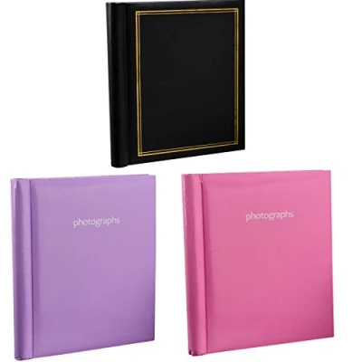 Image of Arpan Black/Pink/Purple 3 x Self Adhesive Photo Albums Totaling 108 Sheets, 216 Sides