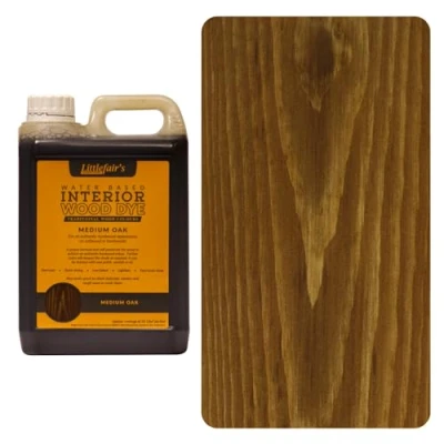 Image of Littlefair&#039;s Wood Stain Water Based 5 LTR Indoor Furniture Light &amp; Dark Finishes Special Non Toxic Eco Friendly Formula for Crafts Colour: Medium Oak