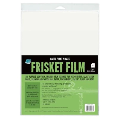 Image of GRAFIX All Purpose Low Tack Frisket Film SSelf Adhering Removeable Adhesive Sheets, for Airbrushing, Retouching, Stencils, Rubber Stamping, Watercolor, and Masking, 9 x 12, Matte, 6 Pack, 9&quot; 12&quot;