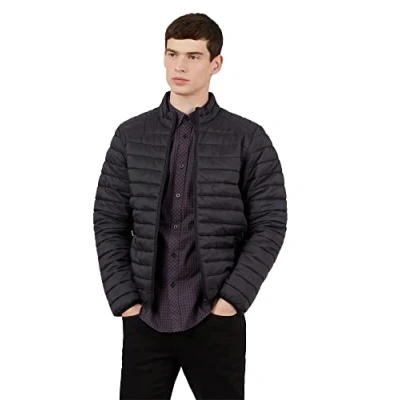Image of Ben Sherman Mens Lightweight Padded Funnel Neck Jacket in Black Nylon Size Small