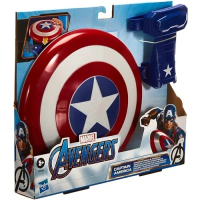 Image of Marvel Avengers Captain America Blast Magnetic Shield and Gauntlet Toy, Attaches to Gauntlet, Roleplay For Children Aged 5 Up