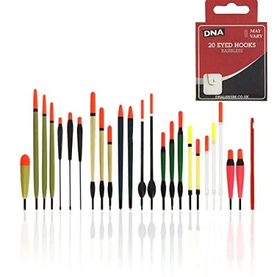 Image of DNA Leisure NGT 24pc Assorted Waggler Float Set + Rubbers &amp; Disgorgers Carp Coarse Fishing 20 eyed Hooks