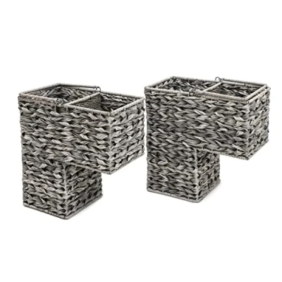Image of 14.5&quot; Plastic Wicker Storage Stair Basket Set With Handles by Trademark Innovations (Set of 2)
