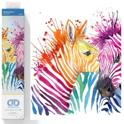 Image of DIAMOND DOTZ Painting, Beginner Kit, Rainbow Zebras, 40 x cm