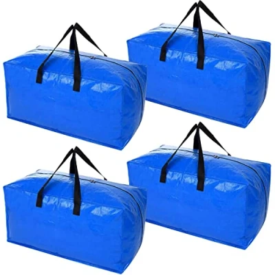 Image of YZK 4 Pack Moving Bags Extra Large Strong, Storage for Clothes Bedding Duvets, House with Zips, Essentials(Blue)