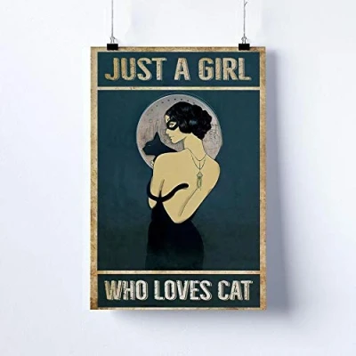Image of Inga Just A Girl Who Loves Cat Poster Home Decor Wall Cats Funny Gift Metal Signs 8x12 inch