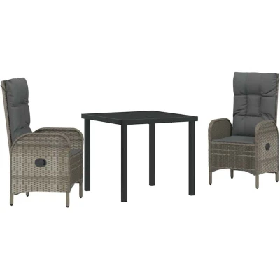 Image of vidaXL 3 Piece Garden Dining Set Grey Poly Rattan
