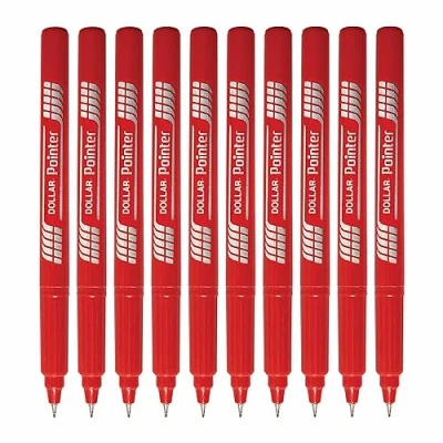Image of DOLLAR FineLINE Fineliner Pens, RED, Fine Point (0.3mm), Pack of 10, Ideal for Writing Drawing Sketching Colouring Drafting Calligraphy Marking