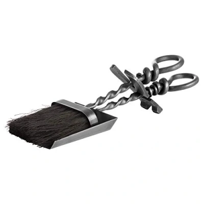 Image of MAISONICA Silver Hearth Companion Set Fire Fireplace Brush Pan Shovel Fireside Tidy Hand Turned Loop Handle