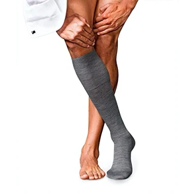 Image of FALKE Men&#039;s No. 6 M KH Wool Silk Long Plain 1 Pair Knee High Socks, Grey (Light Melange 3388), 7 8