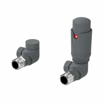 Image of DuraTherm® Thermostatic Radiator Valve Pack Set, 15mm Lockshield TRV &amp; Thermostat, Anthracite Grey Valves for Radiators, Corner