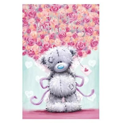 Image of Me to You Cute Mother&#039;s Day Card For Mum Softly Drawn Range Tatty Teddy Holding Bouquet Behind Back 6 x 9 inches Official Collection