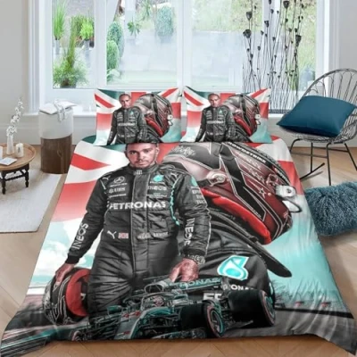 Image of EOASNRTCB Lewis Hamilton Bedding Set Printed Duvet Cover F1 Racing Quilt with Zipper Closure Kids Set, Microfiber + Pillowcases Double（200x200cm）