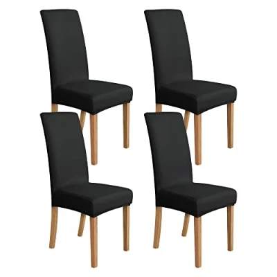 Image of Amazon Basics Stretch Dining Chair Slipcover, Set of 4, Black