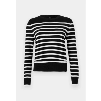 Image of ONLY Women&#039;s Onlkalana LS O Neck KNT Sweater, Black/Stripes: White Cap Grey, XS