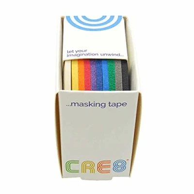 Image of Cre8 Solid Colour Masking Tape 10 Coloured Tapes in a Box 3 Sizes (3mm X 8M)