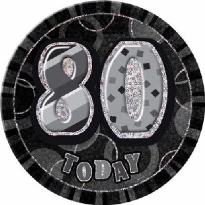 Image of Unique Party 55365 6&quot; Glitz Black Giant 80th Birthday Badge