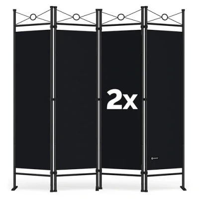 Image of CASARIA® 2x Lucca Folding Room Divider Partition Screen 180 x 163cm Freestanding Flexible 4 Panel Privacy Wall Foldable Stable Bedroom Office Black