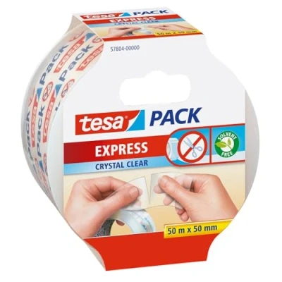 Image of tesa Pack EXPRESS Packaging Tape Hand Tearable Self adhesive Roll for Fast of Parcels and Gifts 50 m x mm Transparent
