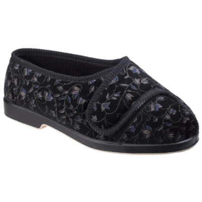 Image of GBS Womens Nola Extra Wide Fit Ladies Slipper Black Size UK 3