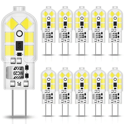 Image of G4 LED Bulbs Cool White 6000K 1.2W, Replacement for 10W Halogen 12V AC/DC, No Flickering Non Dimmable Capsule Home Lighting, 10PCS