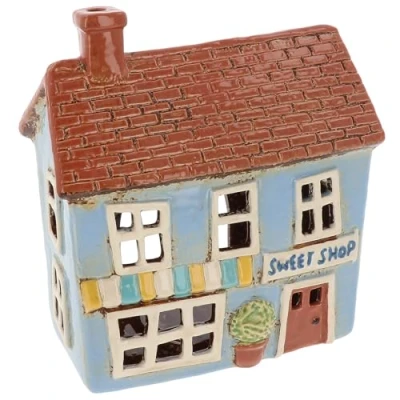 Image of Shudehill Giftware Village Pottery Tealight Holder Ceramic House Shop Collection Flower Shop, Tearoom, Antique Old Bakery and Sweet All Hand Painted (Sweet Shop)