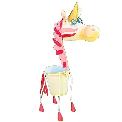 Image of Darthome Unicorn Planter 53cm Garden Metal Animated Fantasy Animal Tall Round Plant Pot Statue