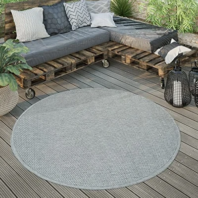 Image of Paco Home Outdoor Rug Round Weatherproof Garden Kitchen Monochrome Pattern, Size:Ø 160 cm round, Colour:Anthracite