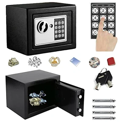 Image of 4.6L Digital Steel Safety Box Electronic Cabinets Safes Security Large Capacity with Full digit Keypad/2 Override Key/2 Installing Bolts Wall for Home Office Money Cash Valuables (17x23x17cm) Black