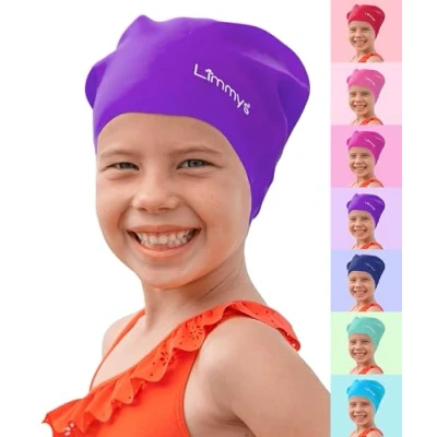 Image of Limmys Kids Long Hair Swimming Cap 100% Silicone Swim Caps for Boys and Girls Premium Quality, Stretchable Comfortable Hats Available in Different Attractive Colours
