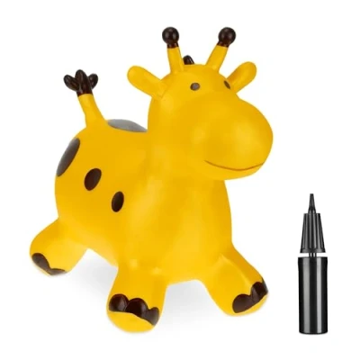 Image of Relaxdays Bouncing Hopper Giraffe, Incl. Pump, for Children from 3 Years, BPA Free, Inflatable Toy, 47x26x56 cm, Yellow, 100% plastic