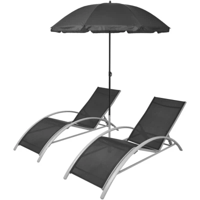 Image of vidaXL Sun Loungers with Umbrella Aluminium Black