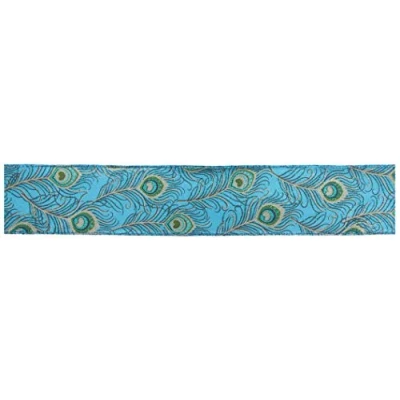 Image of Oaktree UK Eleganza Wired Edge Satin Peacock Ribbon 63mm x 9.1m Design No.388, Blue