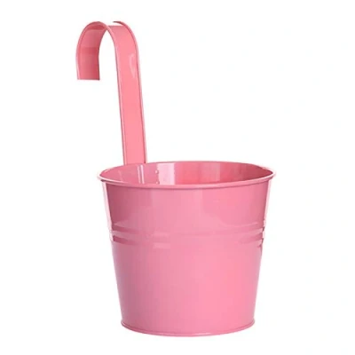 Image of Flower Pots, Garden Pots Hanging Buckets Planter, Metal Plant Home Decor with Hook For Balcony Fence Light Pink L