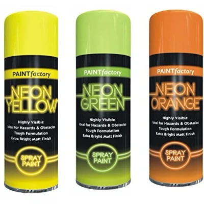 Image of HitlineUK NEON paint spray 3 CANS OF FLUORESCENT can 400 ml graffiti extra bright yellow green orange