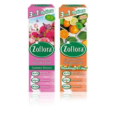Image of Zoflora Mandarin &amp; Lime and Summer Breeze 8pc x 250ml, Concentrated 3 in 1 Multipurpose Disinfectant Kills 99.9% of Bacteria Viruses