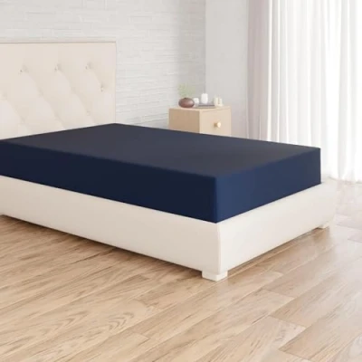 Image of Amazon Basics Soft Microfibre Single Fitted Sheet, Deep Pocket 12 inch (30 cm), Navy Blue