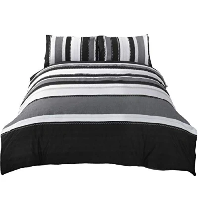 Image of Rapport Striped Grey 2 pcs, Single Quilt Duvet Cover &amp; Pillowcase Bed Set Adults Teenagers, Polyester Cotton,