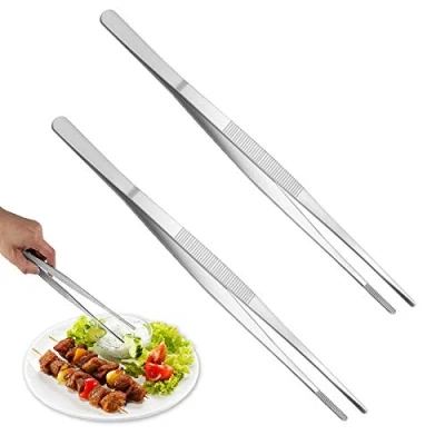 Image of 2 PCS 12 Inch Tweezer Tongs,Stainless Steel Tweezers Tongs,Kitchen Cooking Tongs with Precision Serrated Tips for Baking Decorating Beauty &amp; Sea Food