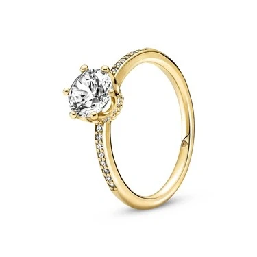 Image of Pandora Gold Sparkling Crown Solitaire Ring 60