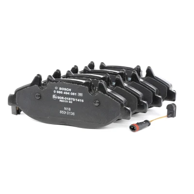 Image of 90R01139254 Brake pad set BOSCH 0 986 494 081 Low Metallic incl. wear warning contact with anti squeak plate MERCEDES BENZ: Viano, Vito Mixto
