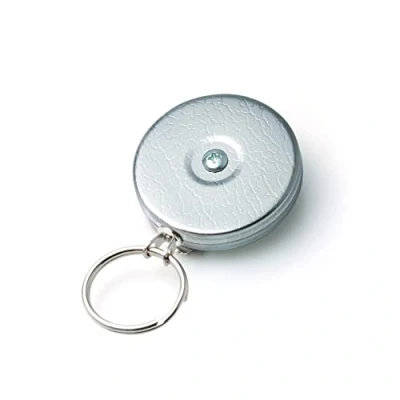 Image of Key Bak #485 HD Retractable Reel with 48 inch (122 cm) Stainless Steel Cable, Chrome Front, Belt Clip, 8 Ounce Retraction, Split Ring by