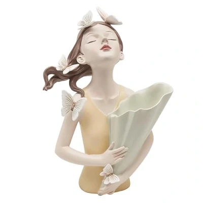 Image of Lesser &amp; Pavey Papillon Chic Vase Peach 32cm Girl Figurine For Home Office Décor Ornament Gift Women Living Room Elegant Fairy Statue Lovely Indoor