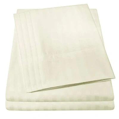 Image of Dobby Stripe Queen Sheets 6 Piece 1500 Supreme Collection Fine Brushed Microfiber Deep Pocket Sheet Set Bedding 2 Extra Pillow Cases, Great Value, Queen, Beige
