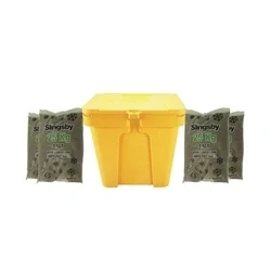 Image of Heavy Duty Lockable Salt and Grit Bin Yellow 110L with Brown Rock