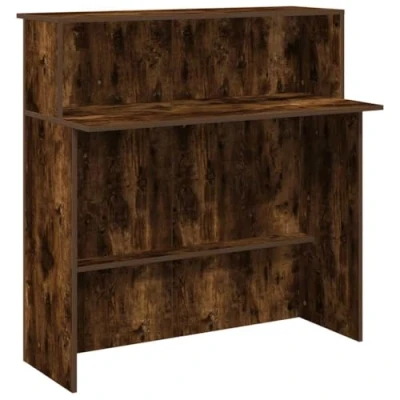 Image of vidaXL Reception Desk Smoked Oak Engineered Wood 100x50x103.5 cm Office/Hotel/Salon Counter with Storage