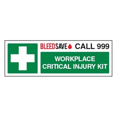 Image of Bleedsave Workplace Critical Injury Kit Call 999 Landscape 300 x 100 mm Self Adhesive Vinyl Safety Sign