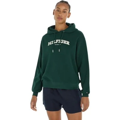 Image of Tommy Hilfiger Women&#039;s REG MONOTYPE FLOCK HOODIE Hunter L