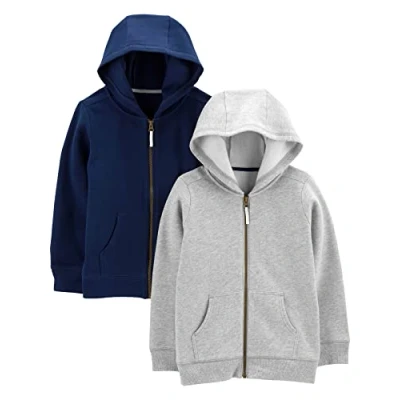 Image of Simple Joys by Carter&#039;s Boys&#039; 2 Pack Fleece Full Zip Hoodies Hooded Sweatshirt, Grey/Navy, 4 Years (Pack of 2)