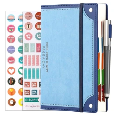 Image of Mljtoyo Academic Diary 2025 2026 A5 Page a Day,Hardback Daily Planner 25/26 with Pen,Stickers,Colourful Monthly Tabs,2025 runs Jul25 Jun26, Mid Year perfect for Schedules,Bue